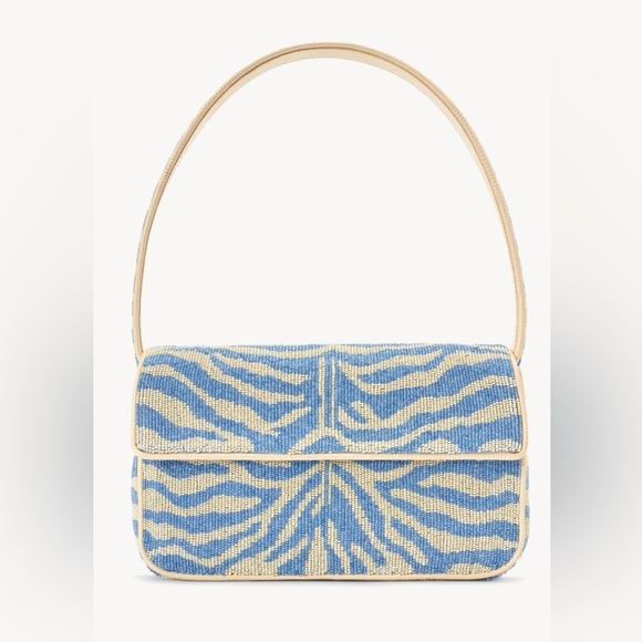 STAUD Handbags - Staud Tommy Beaded Bag Light Blue Cream